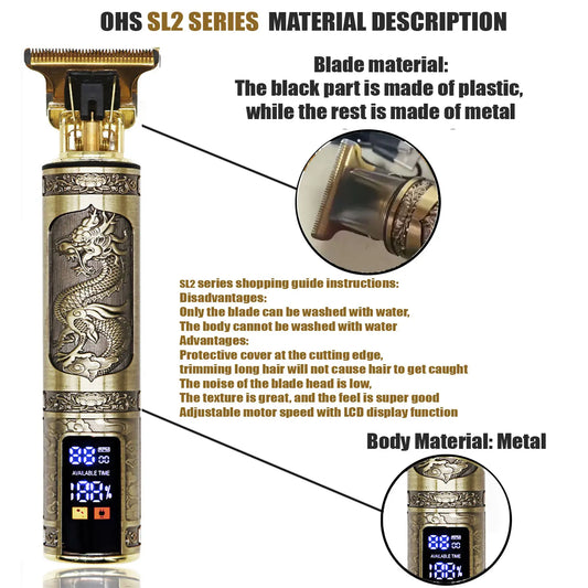 OHS Rechargeable Vintage T9 Cordless Hair Cutting Machine Electric Shaver For Man Hair Clipper Barber Trimmer Beard Razors