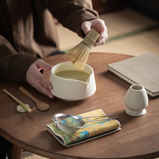 2025 Hot 8PCS Premium Matcha Tea Set Japanese Ceremonial Ceramic Bowl Whisk Gift Set Box Starter Kit Sustainable Eco-friendly
