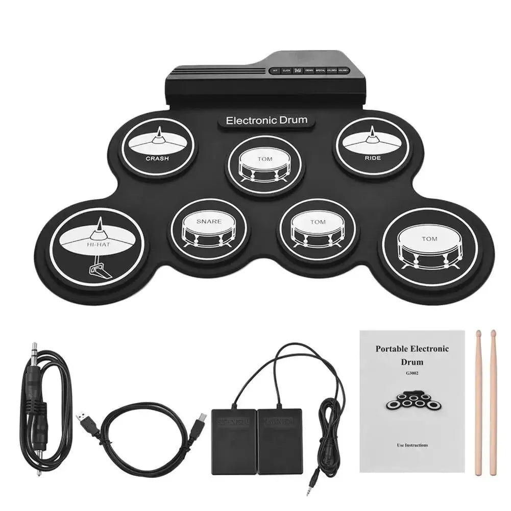 2022New Folding Silicone Hand Roll USB Electronic Drum Portable Practice Drums Pad Kit With Drumsticks Sustain Pedal