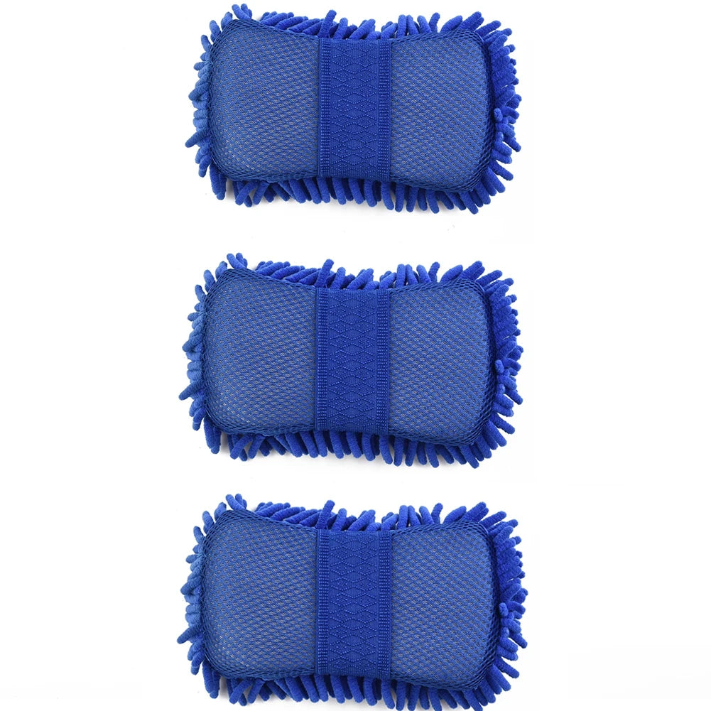 2Pc Blue Microfiber Chenille Car Wash Sponge Care Washing Brush Pad Cleaning Tool Auto Washing Towel Gloves Styling Accessories