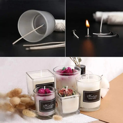 100Pcs Candle Holder 61m Cotton Candle Wick Smokeless Aromatherapy Cylindrical Candle Thread Candle Making Kit DIY Candle Maker