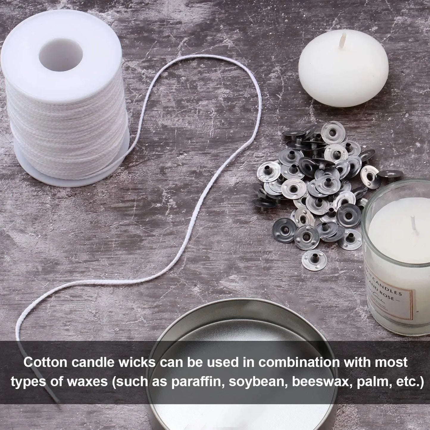 100Pcs Candle Holder 61m Cotton Candle Wick Smokeless Aromatherapy Cylindrical Candle Thread Candle Making Kit DIY Candle Maker