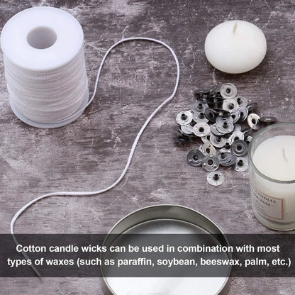 100Pcs Candle Holder 61m Cotton Candle Wick Smokeless Aromatherapy Cylindrical Candle Thread Candle Making Kit DIY Candle Maker