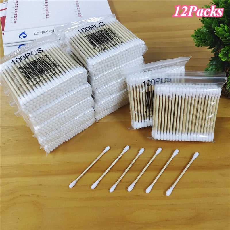 100pcs/Pack Baby Disposable Cotton Swabs 5 Packs Double-ended Cotton Swabs Ear Nose Cleaning Sticks Healthy Cleaning Tools