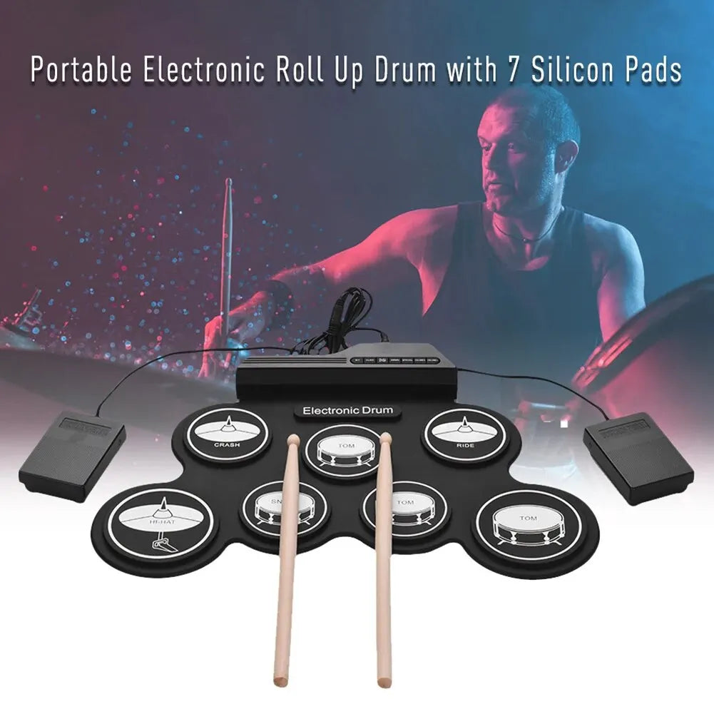 2022New Folding Silicone Hand Roll USB Electronic Drum Portable Practice Drums Pad Kit With Drumsticks Sustain Pedal