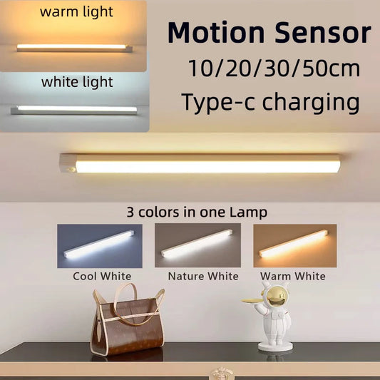 Motion Sensor Lamp Night Light Wireless LED USB Type C Rechargeable Lamp for Kitchen Cabinet Bedroom Wardrobe Staircase Lighting