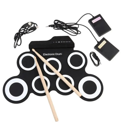 2022New Folding Silicone Hand Roll USB Electronic Drum Portable Practice Drums Pad Kit With Drumsticks Sustain Pedal