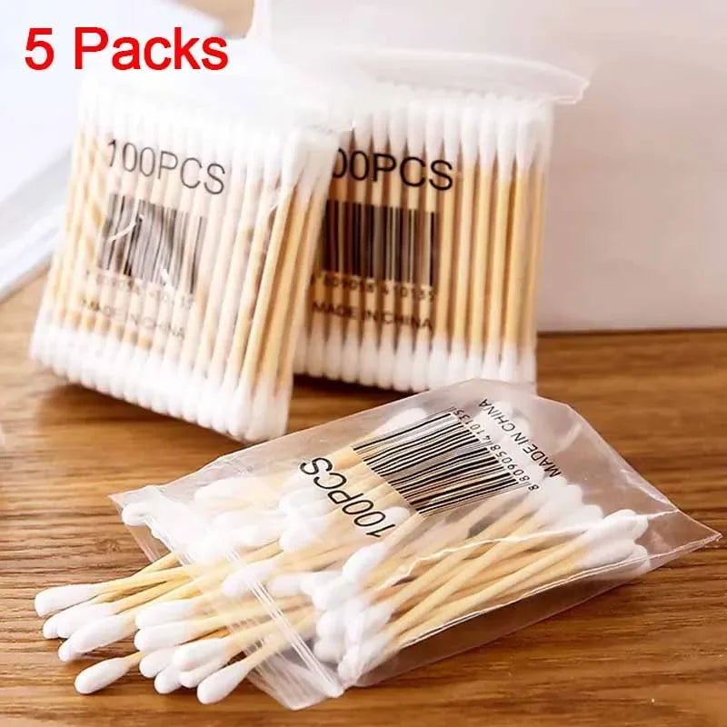 100pcs/Pack Baby Disposable Cotton Swabs 5 Packs Double-ended Cotton Swabs Ear Nose Cleaning Sticks Healthy Cleaning Tools