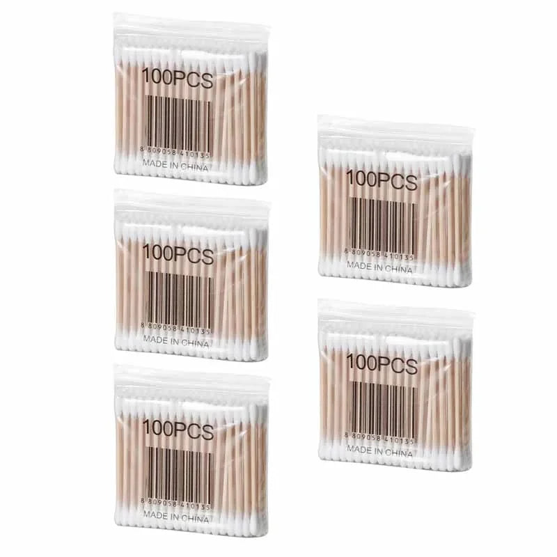 100pcs/Pack Baby Disposable Cotton Swabs 5 Packs Double-ended Cotton Swabs Ear Nose Cleaning Sticks Healthy Cleaning Tools